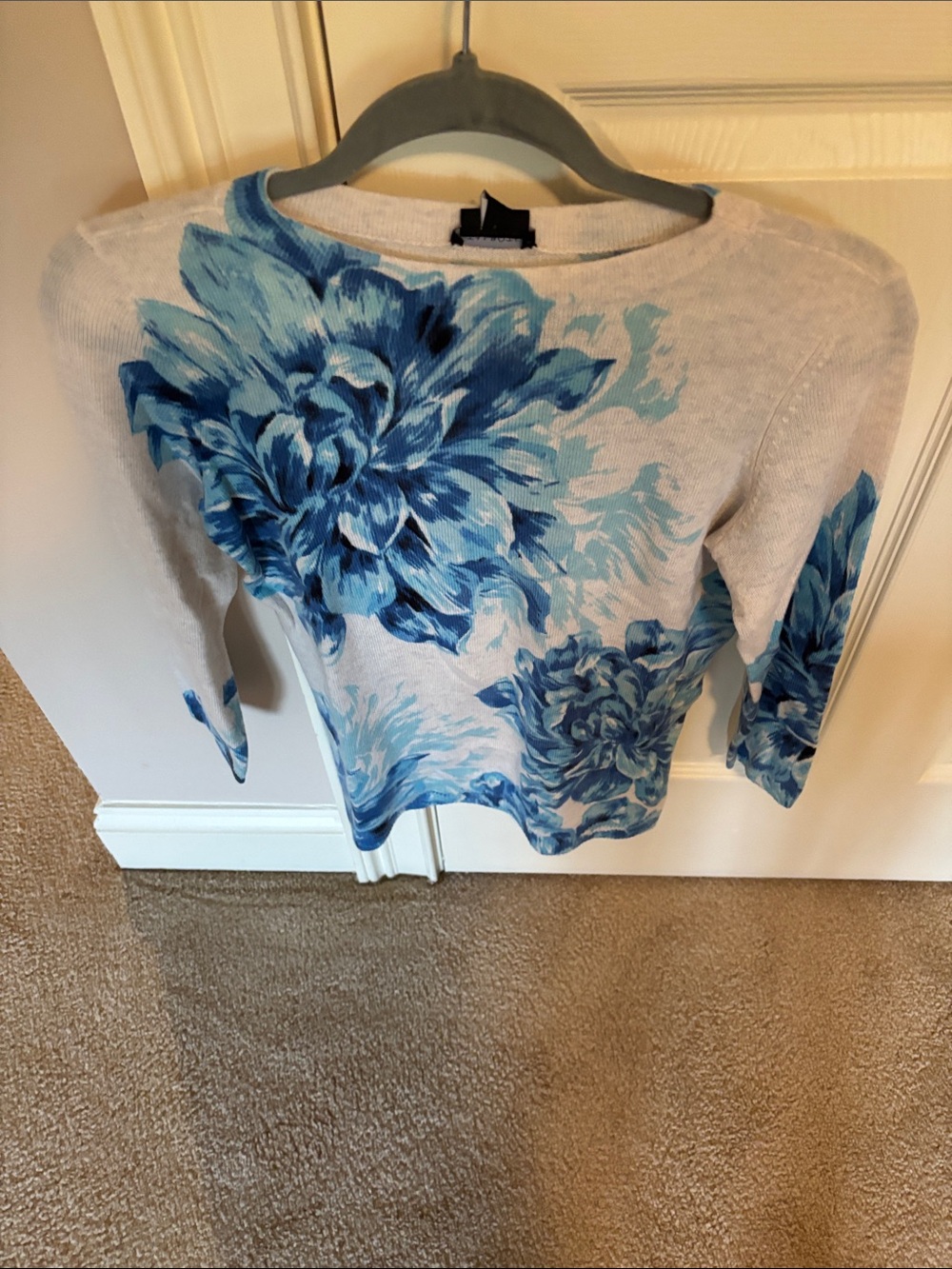 Blue Floral Crewneck Sweater - Women cashmere
